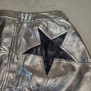 Nasty Gal Silver Faux Leather Black Star Pants Women 4 Rave Party Festival Cyber